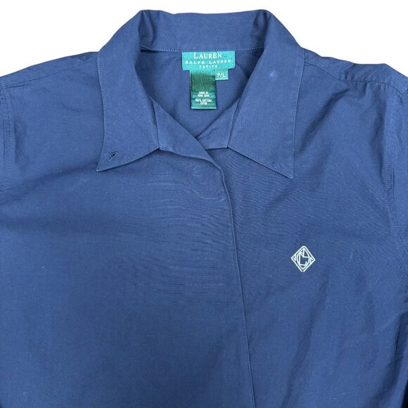 Women's‎ LAUREN RALPH LAUREN Navy Crossover Blouse- Size Large Petite - Picture 3 of 8